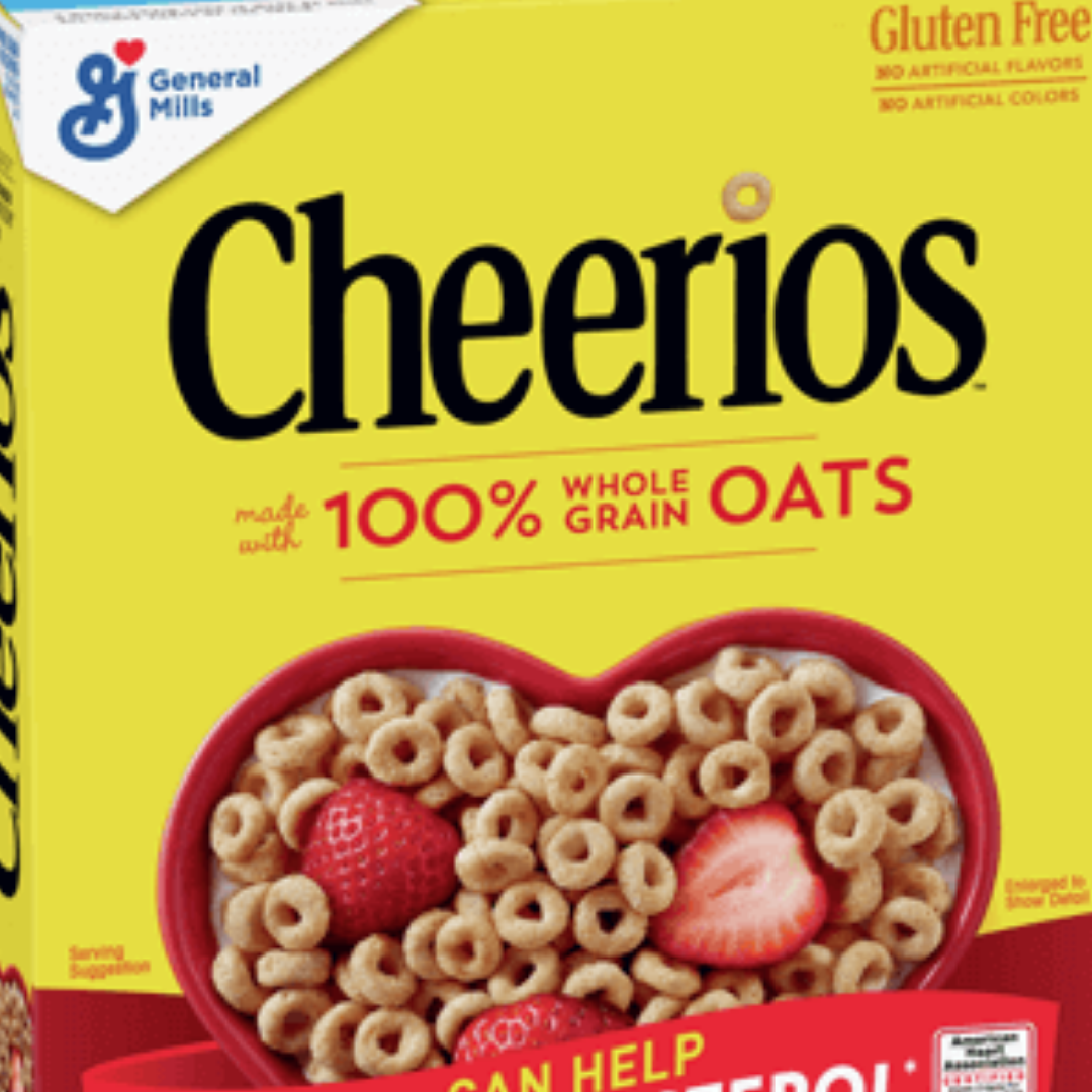 Close up of Cheerios yellow box