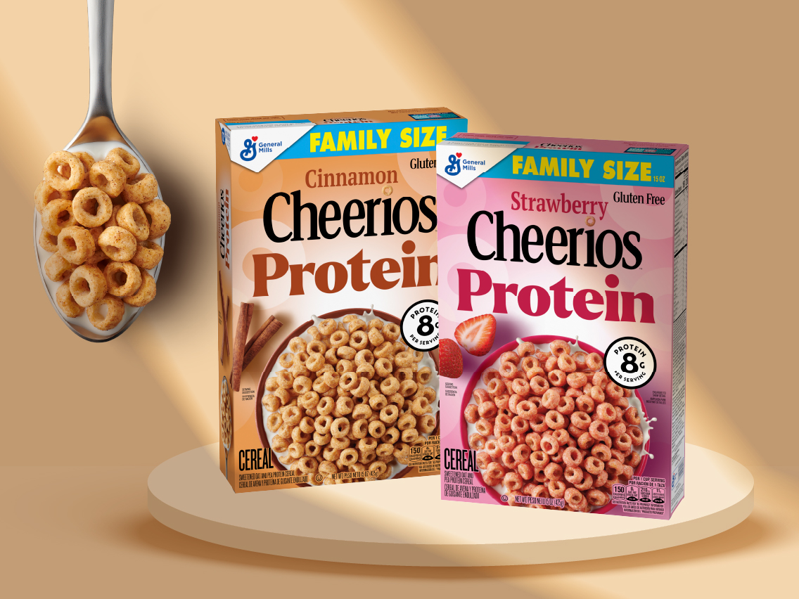 Boxes of Cheerios Protein in Cinnamon and Strawberry flavors