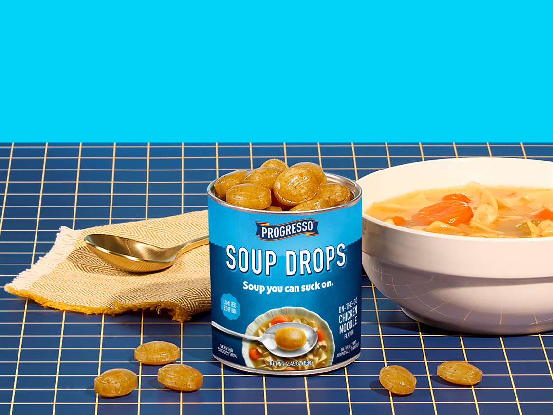 Progresso Soup Drops bring the flavor of classic Chicken Noodle Soup in a convenient hard candy drop.